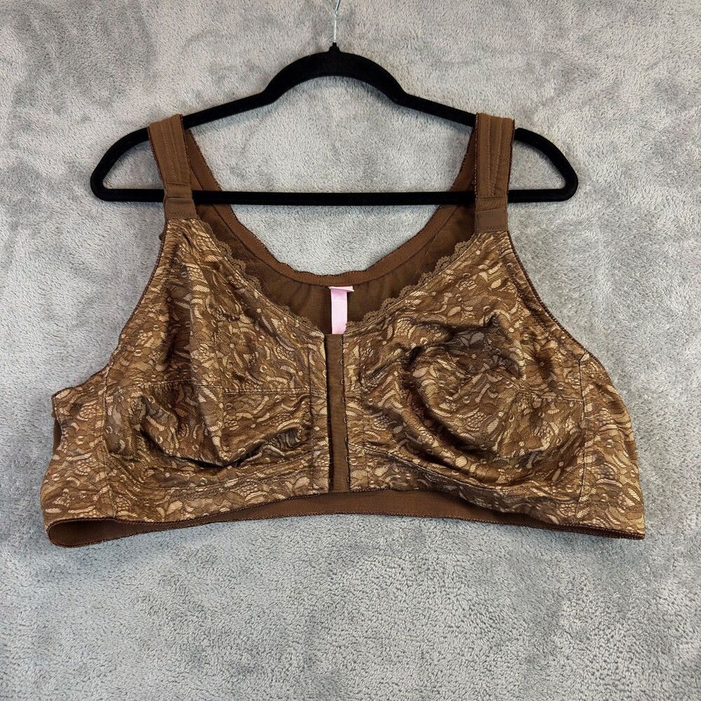 Comfort Choice Bra Womens 52B Brown Wireless Front Close Posture Support Lace